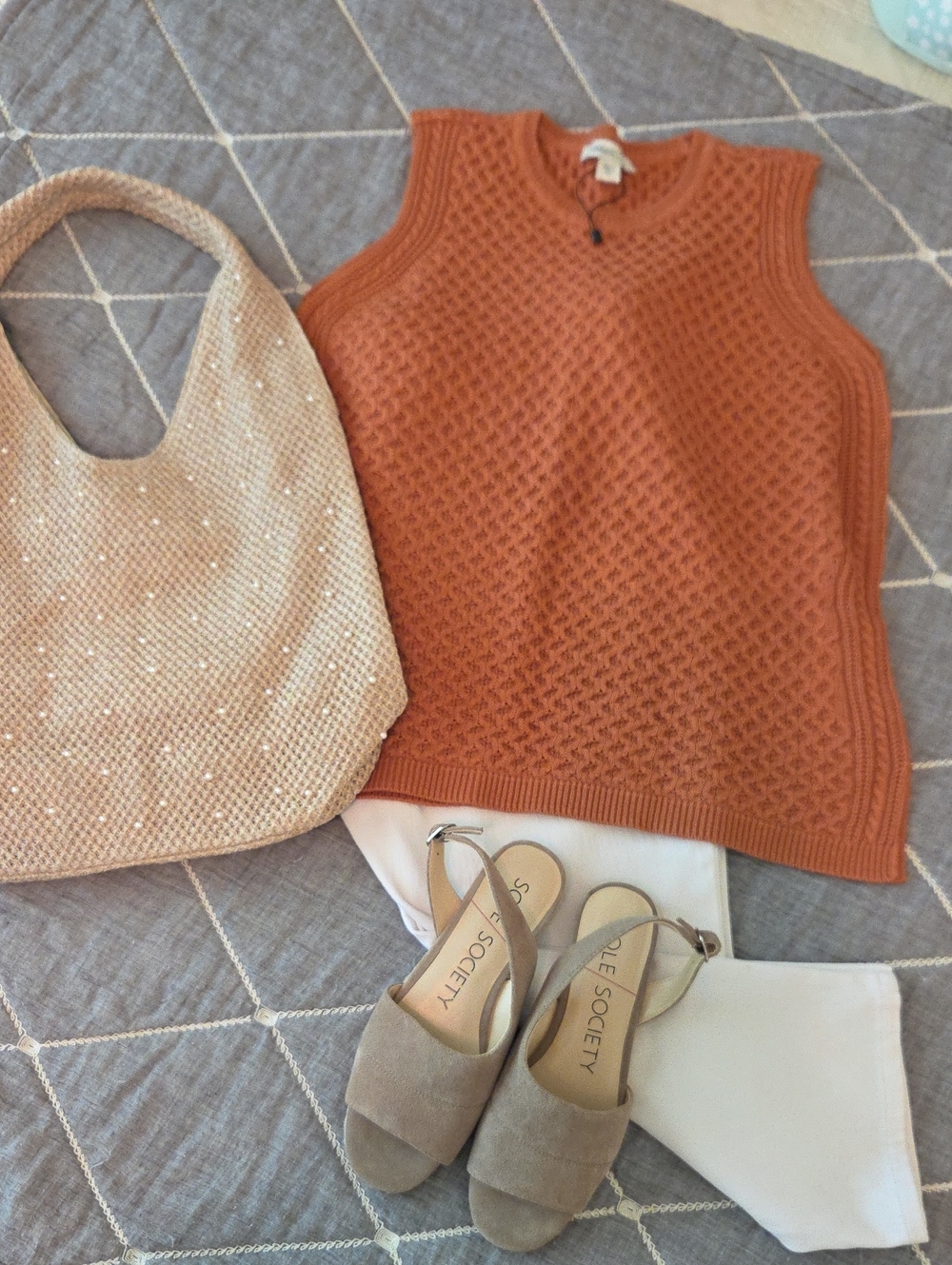 Coldwater Creek Textured Cable Knit Sleeveless Sweater - Rust